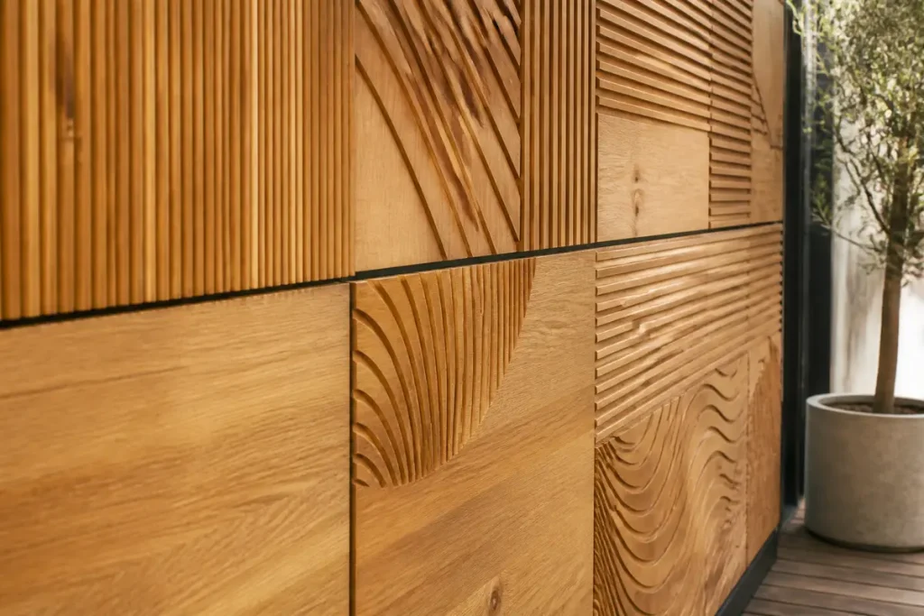 Panneau en relief de décoration murale en bois dans un cadre moderne et élégant